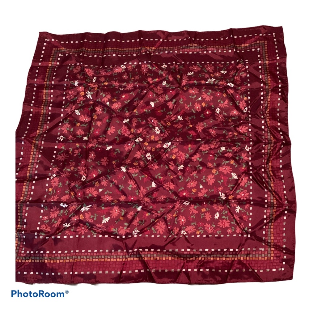 Vintage Silk Scarf - Burgundy & Gold